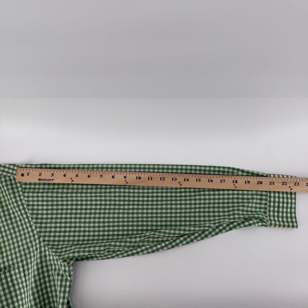 Brooks Brothers 346 Mens 16-2/3 Slim Fit Non-Iron Gingham Shirt Green White Prep - Picture 10 of 13
